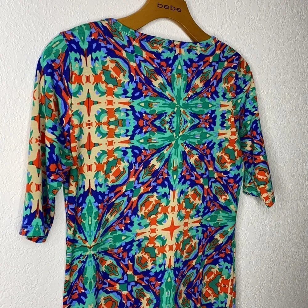 LulaRoe Midi Pencil Sheath Dress Multi Color Bold Geometric Print XS